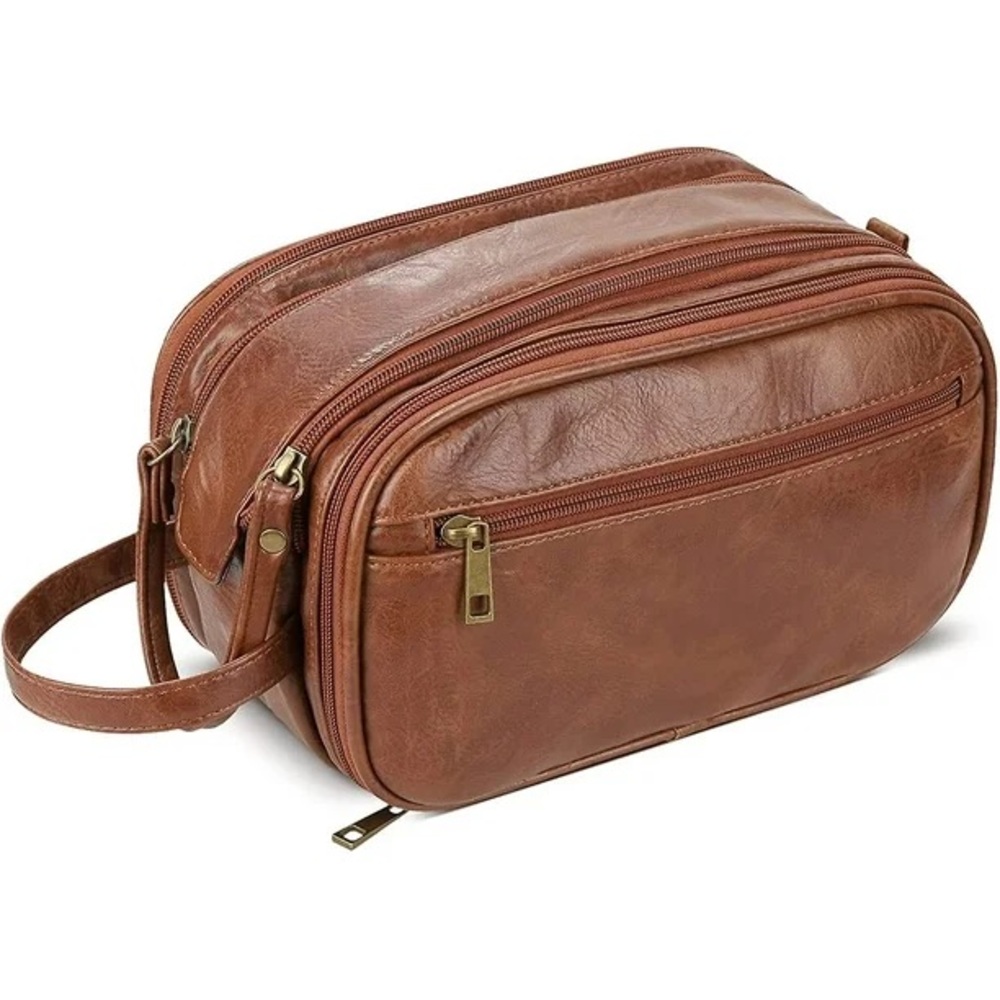 Elviros Men’s Travel Hygiene Toiletry Bag, Faux Leather, NWT, Lots Of Storage